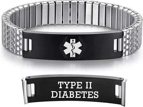 Miniatura 17 de Pulseras médicas de alerta ajustables AOAMID para hombres, pulseras de acero inoxidable para mujeres con grabado gratis