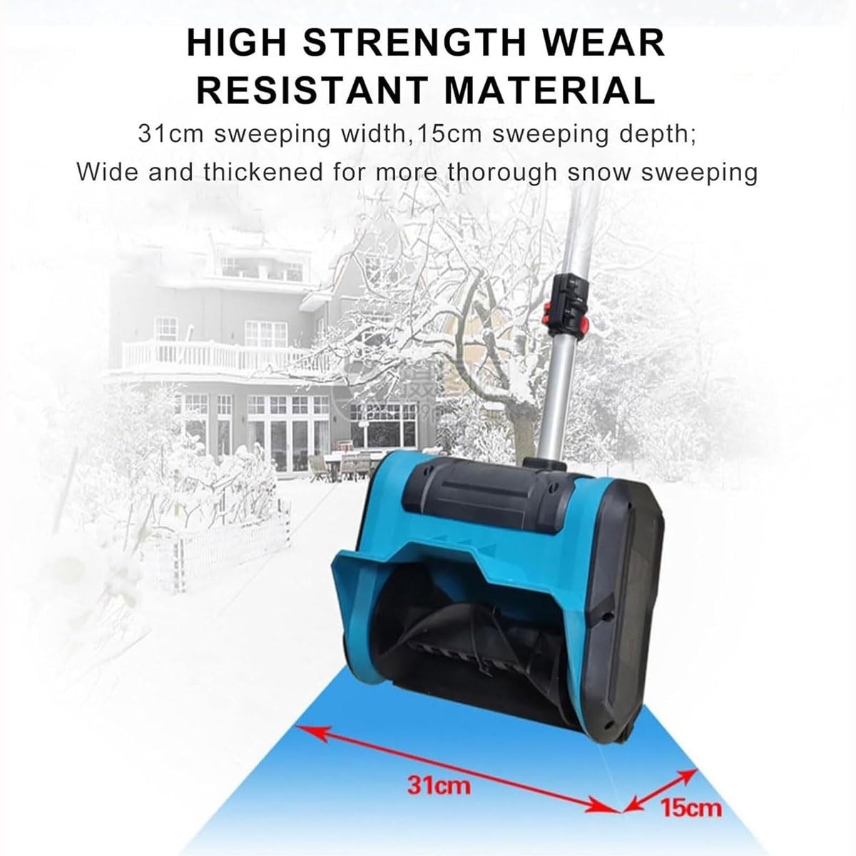 Spazzaneve Elettrico Spazzaneve, Spazzaneve con Carica a Spintore Manuale da 1000 W con 2 Batterie, Regolazione Telescopica, Pala da Neve for Esterni da 3000 Giri/Min for Patio, Fattoria(1-Battery)
