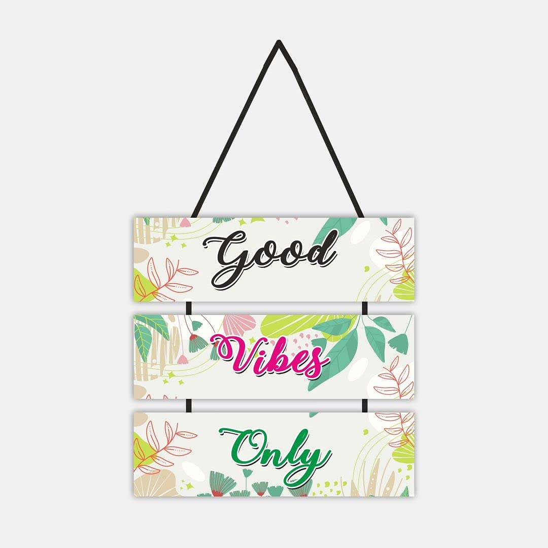 CVANU Beautiful Good Vibes Only Wooden Wall Hanging Sign Board A D?cor Item to Increse The Charm of Your Space/Size(35cmx30cm)/Multicolor/cv4