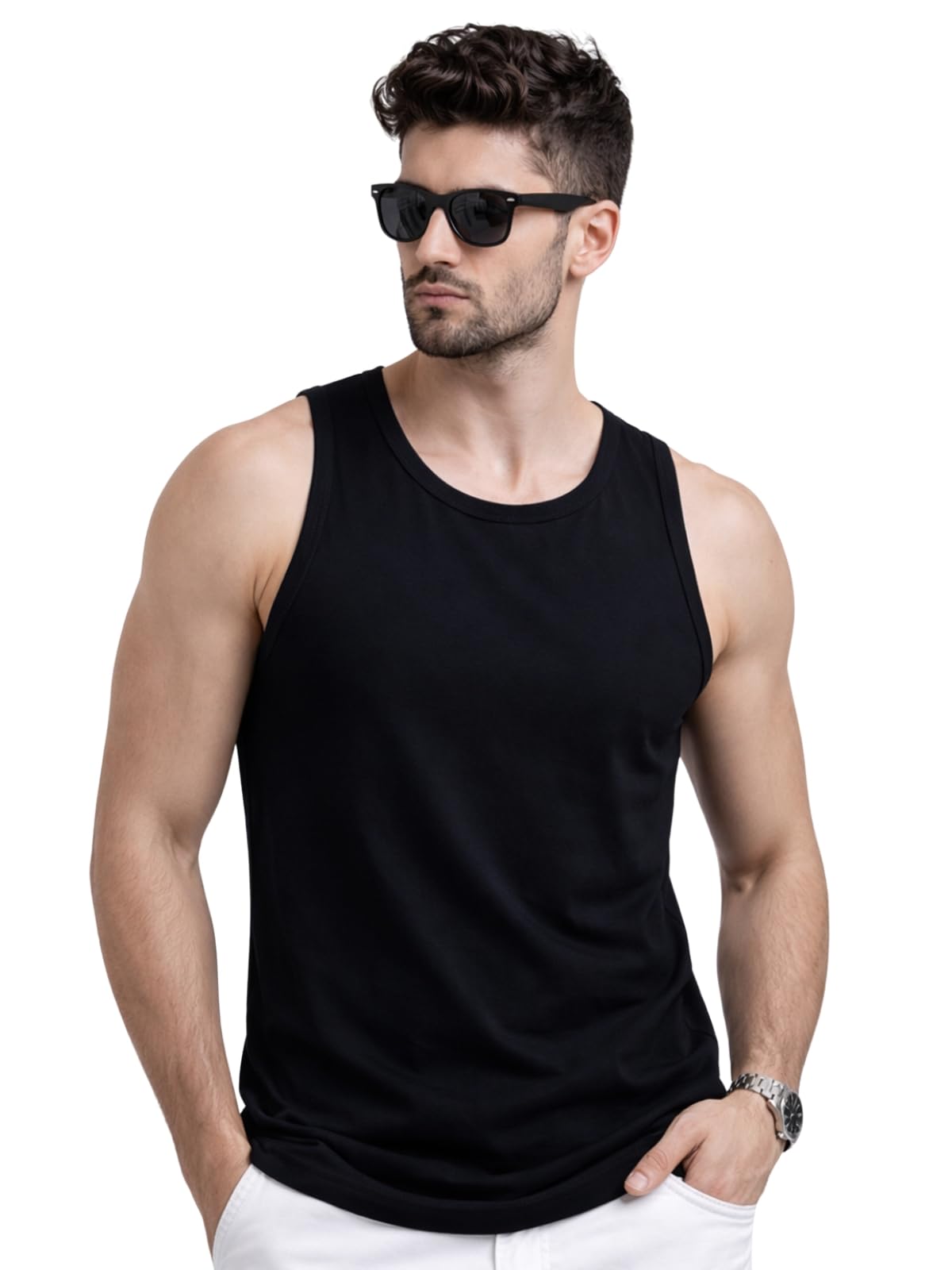 veirdo Men Sleeveless Tshirt, Solid Plain T-Shirt for Men, Cotton Sando for Beach Wear, Gym, Cycling, Running, & Other Sports (Available in White, Black, Swanwhite, Navy, Anthra & Maroon)-picture-28
