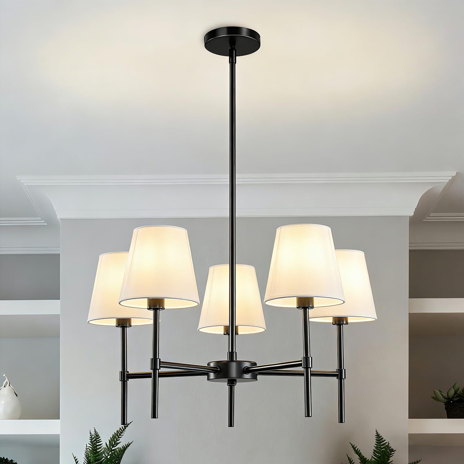 Photo 1 of ***Missing Shades*** RUIYEY 5-Light Black Modern Chandelier with Fabric Shade