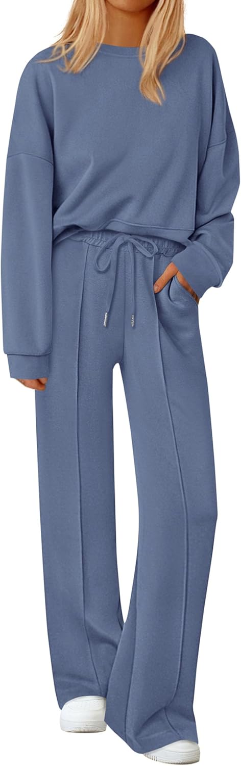 PRETTYGARDEN 2 Piece Sets For Women Fall Trendy Long Sleeve Sweatshirt Wide Leg Pants Loungewear Set Matching Sweatsuit