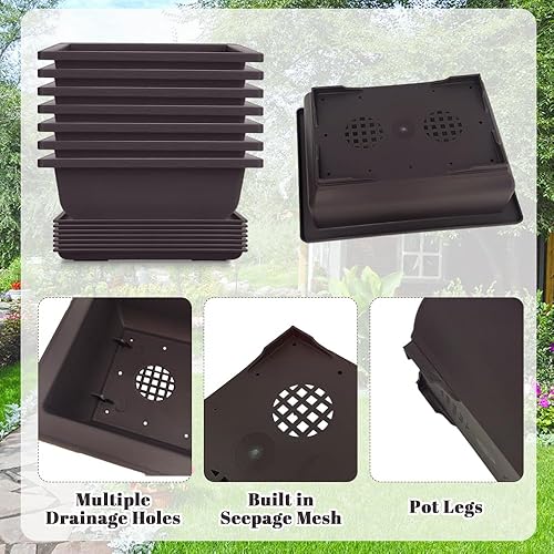 Miniatura 4 de Paquete de 8 macetas de entrenamiento para bonsái con bandejas de drenaje, macetas rectangulares de 9 pulgadas para jardín, patio, oficina, sala de