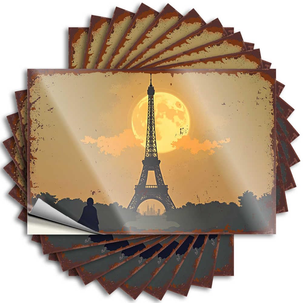 Decals Cottage Vinyl Sticker | Silhouette of Eiffel Tower Against Full Moon High for Drinking Use(6X9CM)