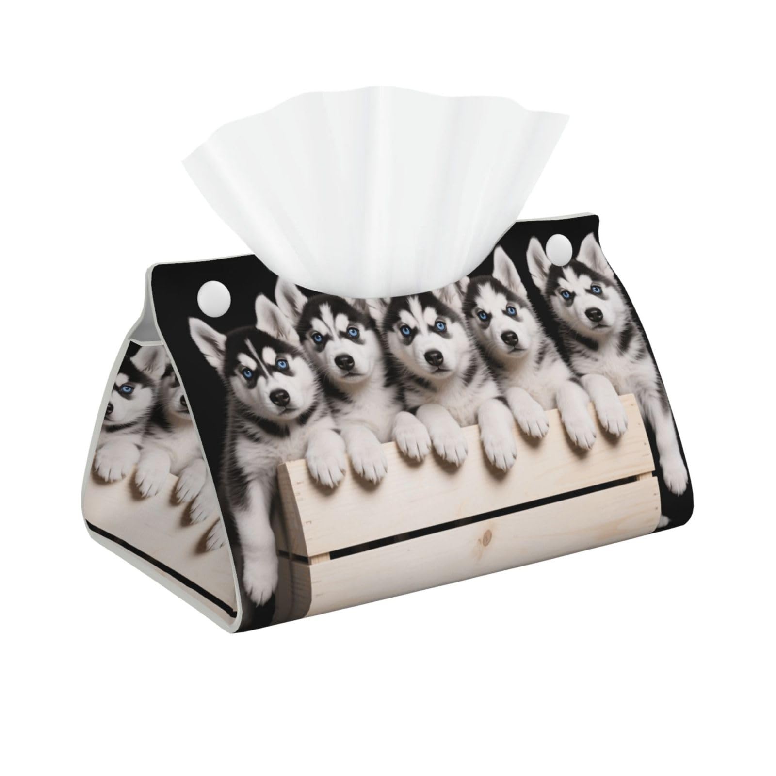 Pu Leather Tissue Box Cover, Husky Dog Rectangle Tissue Case Covers Decorative Tissue Box Holder Waterproof Tissue Holder Organizer for Bathroom Home Office
