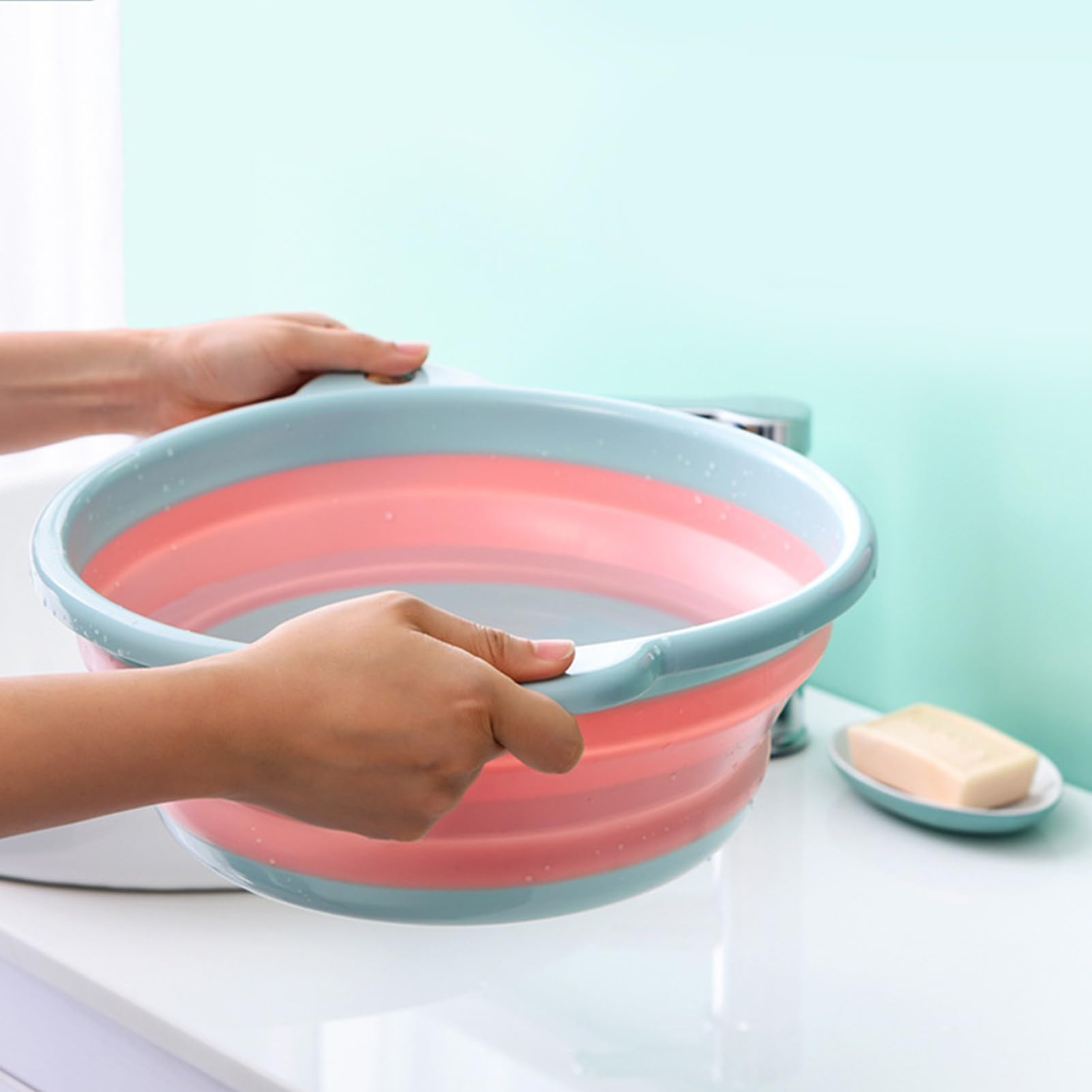 Portable Foldable Wash Basin, Multifunctional Plastic Dish Tub with Dual Side Handles for Home and Travel (L Size)