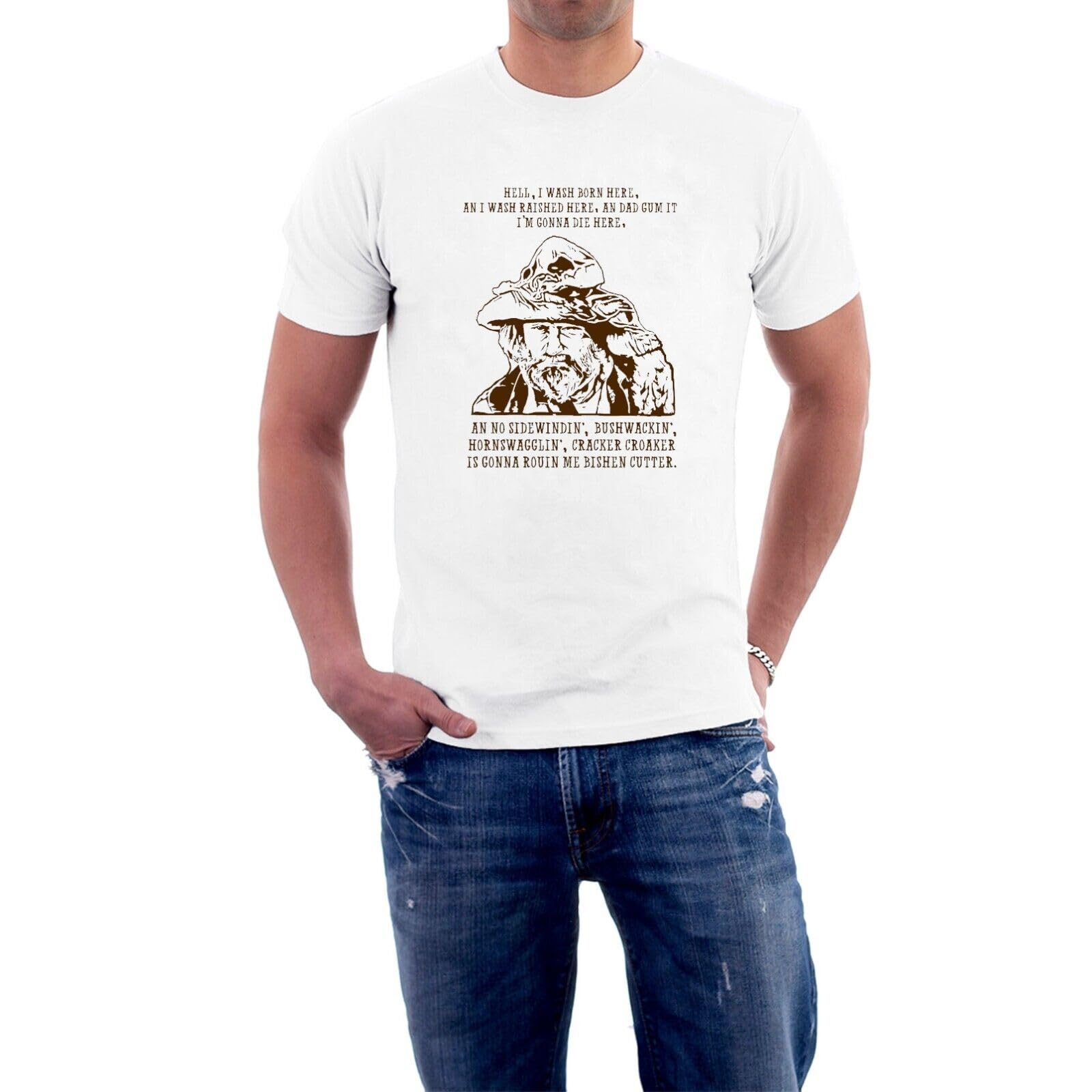 Blazing Saddles T-Shirt Gabby Johnson Frontier Gibberish Tee by Sillytees WhiteLarge