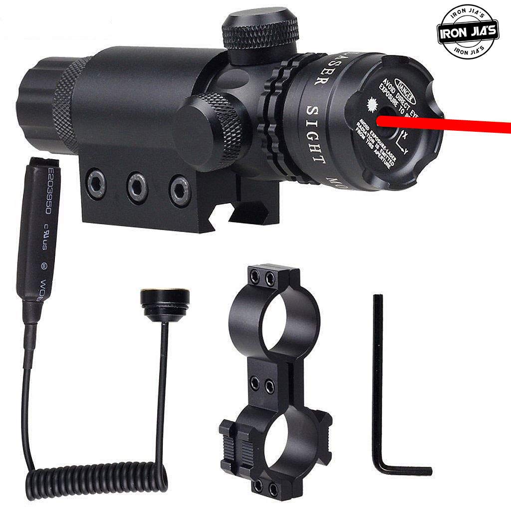 IRON JIA'S Mirino laser Rossi con attacco a rotaia da 20 mm e anello adattatore Puntatore Laser per attacco al cannocchiale da 1", Puntatore Laser per Fucile Pistola Carabina Softair