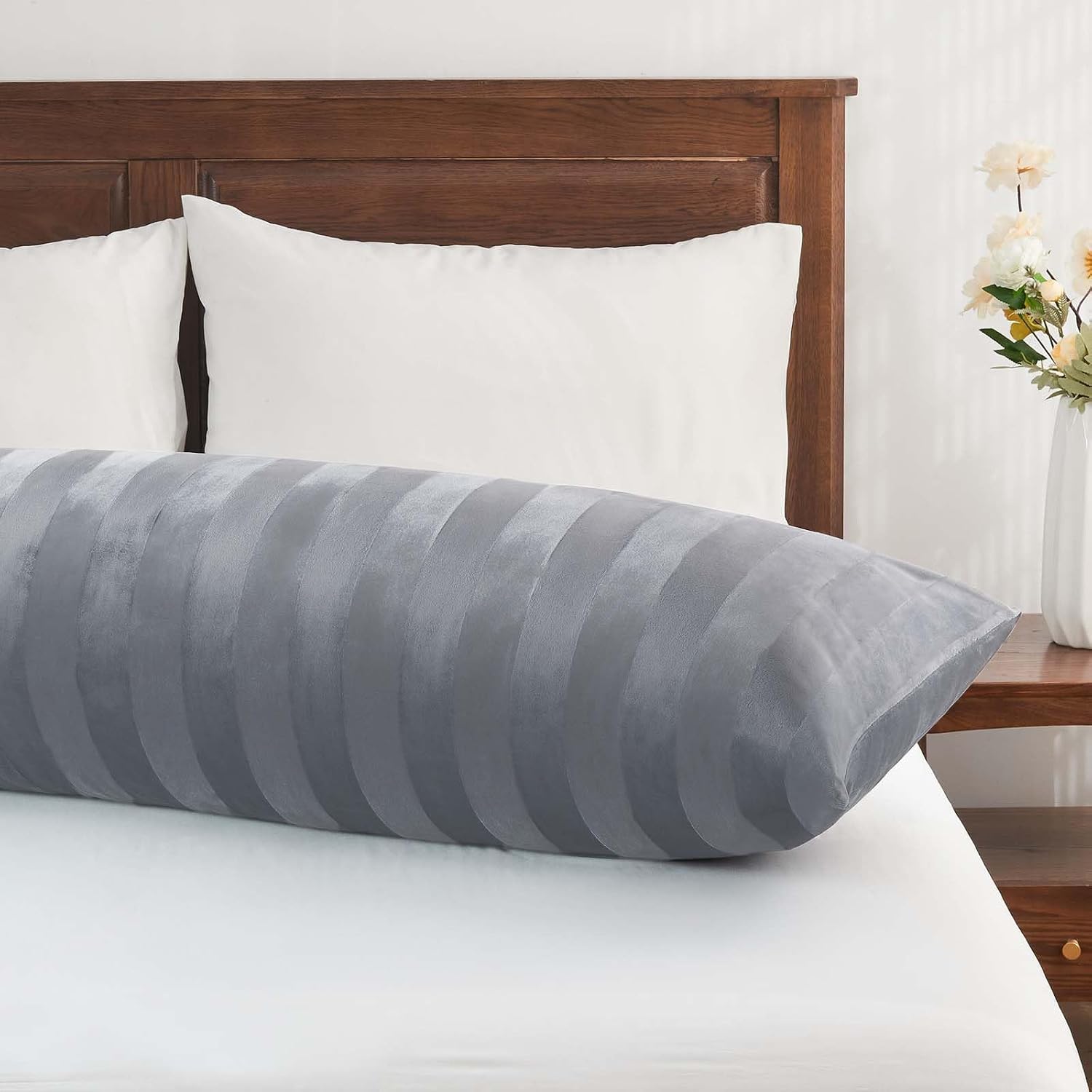 BEDELITE Body Pillow Cover with Zipper, Stripe-Dark Grey, 20x54 Inch, 1 Pc image 2
