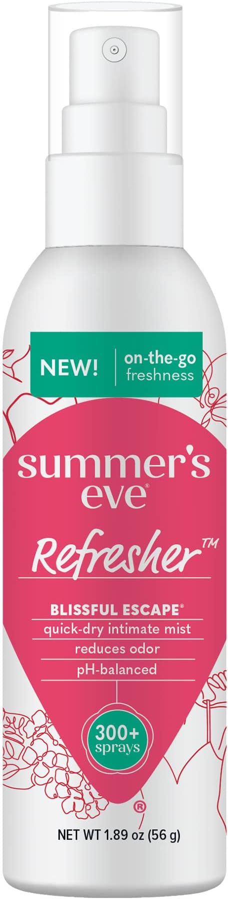Summers Eve Refresher Mist, Blissful Escape Odor Reducing Feminine Spray for Women, 54 ml Bottle