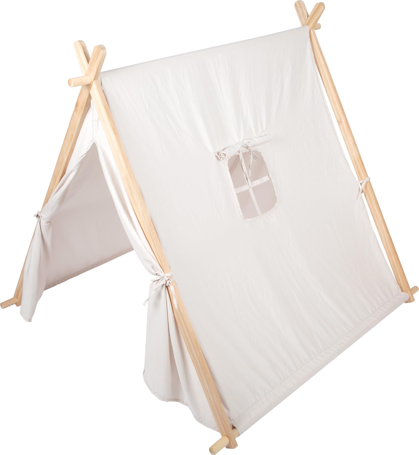 small Foot Indoor-Spielzelt für Kinder, Holzrahmen mit Stoffbezug, Fenster und aufrollbare Öffnung, für Kinder ab 2 Jahren, 12761, Farbig, Weiß