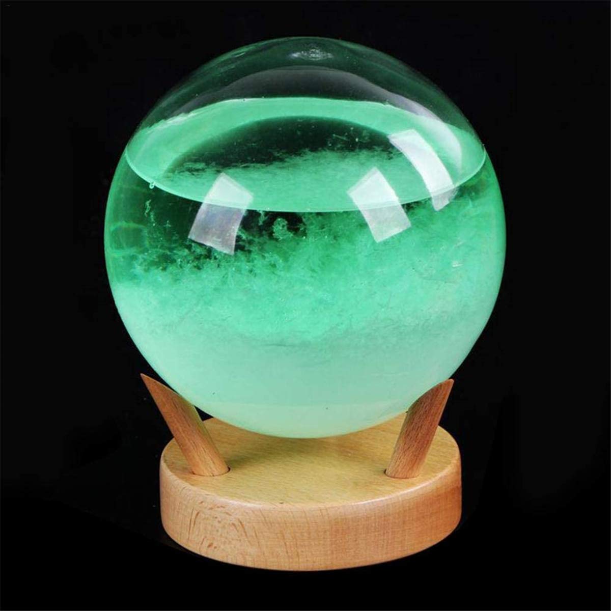Wetterstation aus Glas, kreative sphärische Wettervorhersage, Flaschenbarometer, Wettervorhersage für Büro, mit Holzbasis, Dekoration für Büro zu Hause, Geschenk für Familie, Weiß/417 (Co