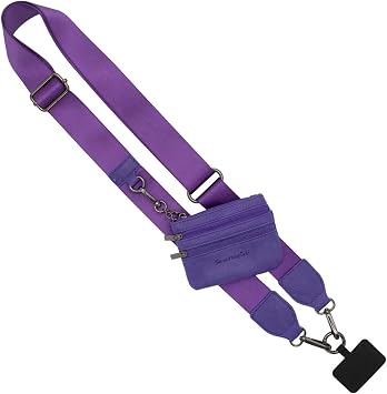 Save the Girls Clip and Go Phone Strap Solid Purple - Purple Pouch - Crossbody Phone Strap Chain with Zipper Wallet Pouch Phone Lanyard with Zippered Pouch