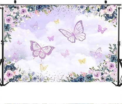 Mocsicka Violet Butterfly Backdrop 7x5ft Purple Floral Girl Party Decorations Background Theme Wedding Birthday Baby Shower Decorations