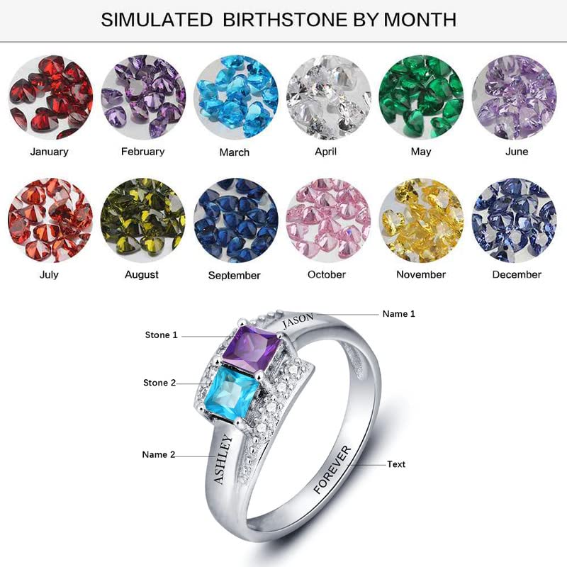 Personalisierte Ringe Gold 9K/14K/18K Namensring für 2 simulierte Birthstones Zirkonia Herz Ring Eheringe Mit Wunschnamen Gravur Damen Schmuck Geschenk für Mutter Freundin-3