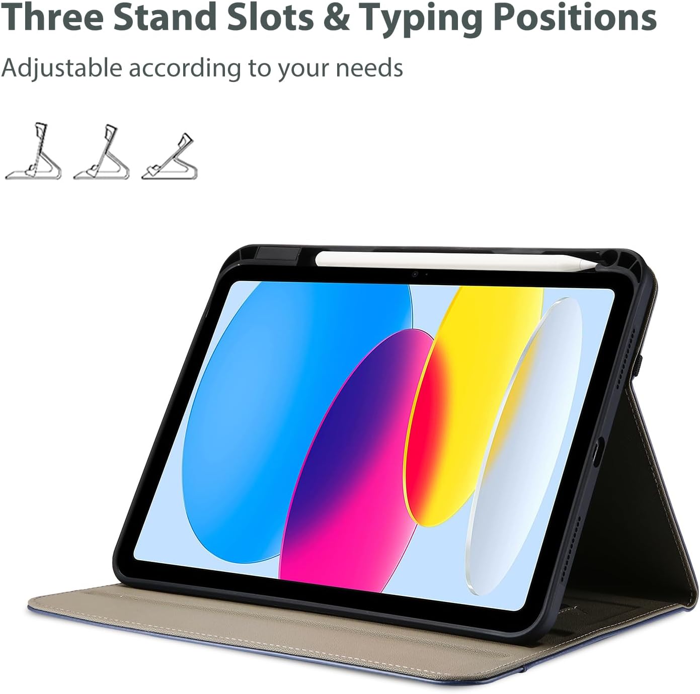 ProCase for iPad A16 11th Generation 11” 2025/iPad 10th Generation 10.9” 2022 with Pencil Holder, iPad 11/10 PU Leather Case Business Stand Cover Smart Folio with Hand Strap Front Pocket -Navy