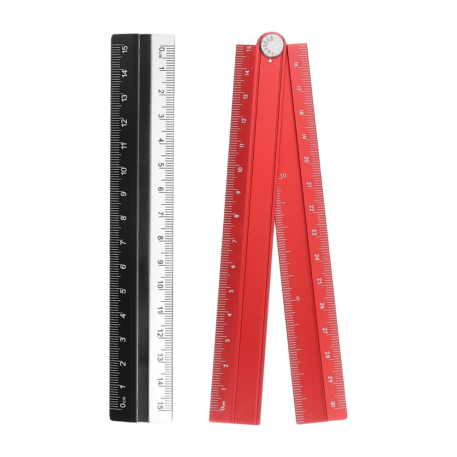 HARFINGTON Folding and Straight Ruler Kit 30/15cm Metric Aluminum Alloy Plastic Protractor Foldable Angle Ruler for Home Classroom Office, Red
