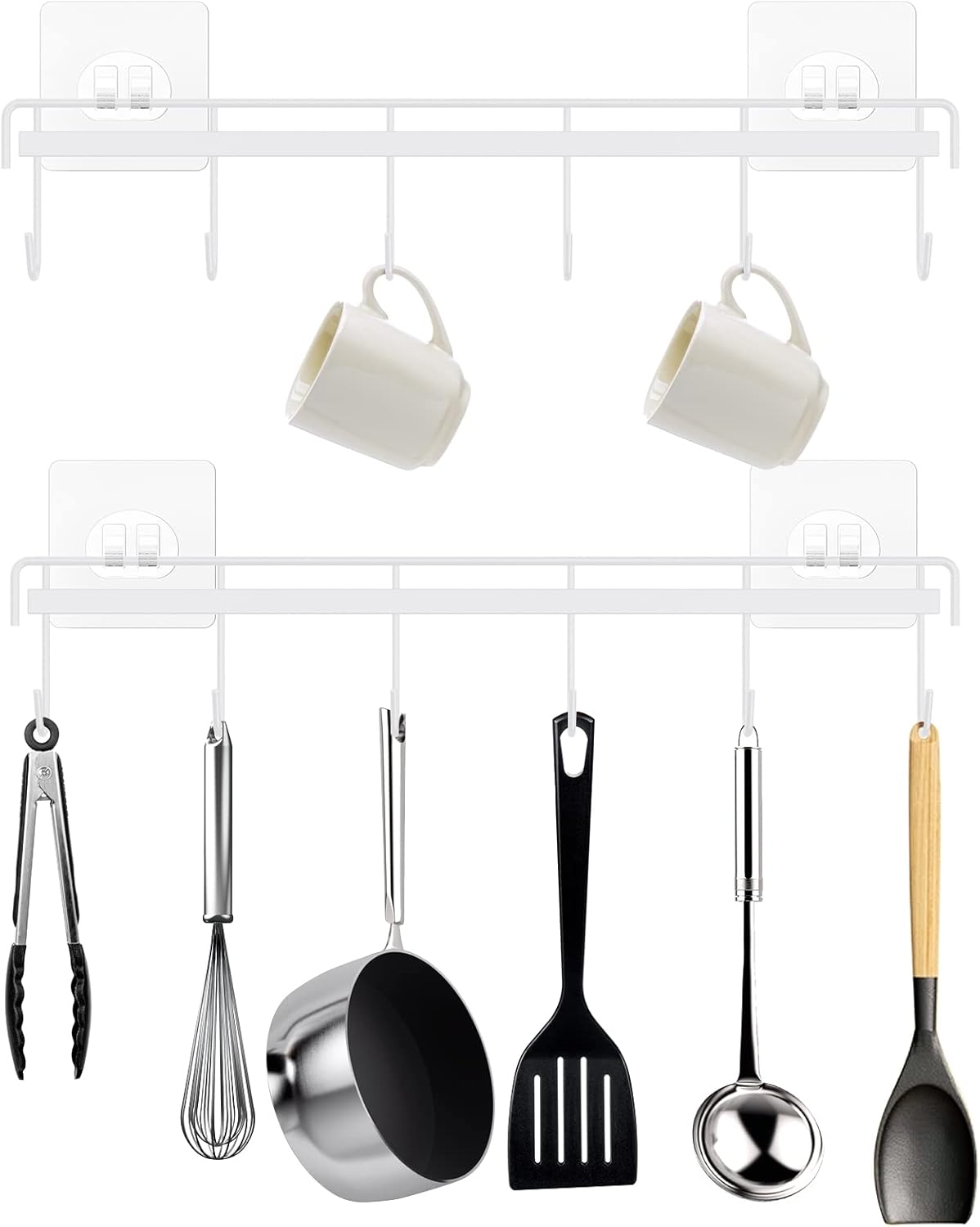 HOMEBROS Kitchen Utensil Rack Wall Mount, White Adhesive