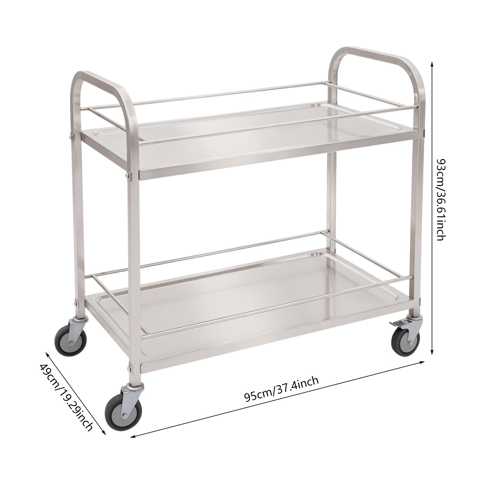 Carrito de cocina de acero inoxidable con 2 niveles para cocina, restaurante | Carrito de cocina con barandilla elevada para cocina, hotel, restaurante y catering