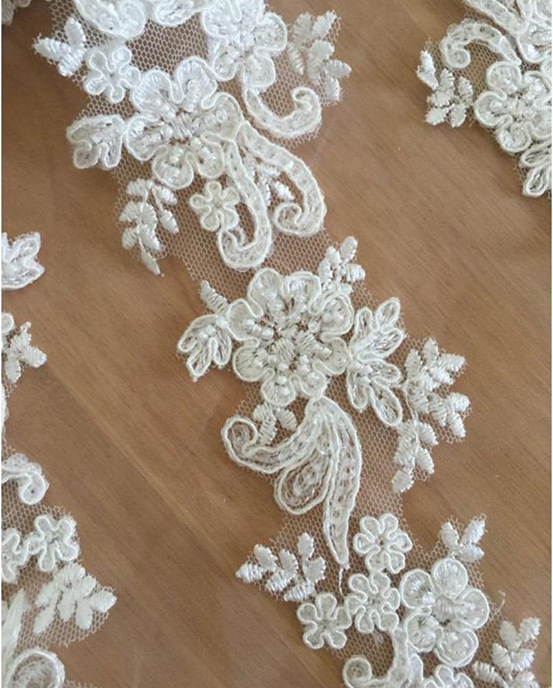 5 Yards Thin Pearl Beaded Lace Trim in Ivory, Bridal Veil Straps for Wedding Sash, Headband Jewelry Costume Design