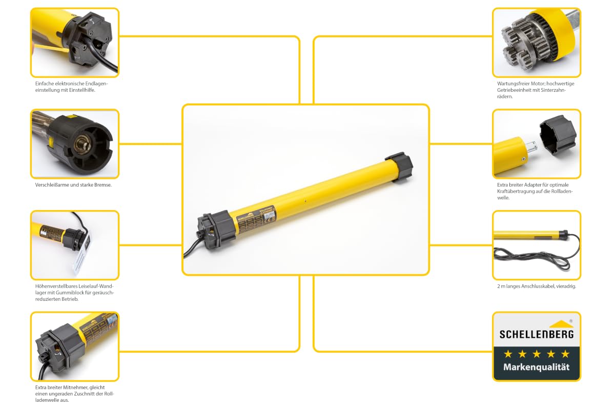 Schellenberg 20620 Rolladenmotor MAXI Standard 20 Nm, mechanische Endlageneinstellung, Rohrmotor für 60 mm Welle, bis 8,5 m² Rollladenfläche, Set inkl. Wandlager