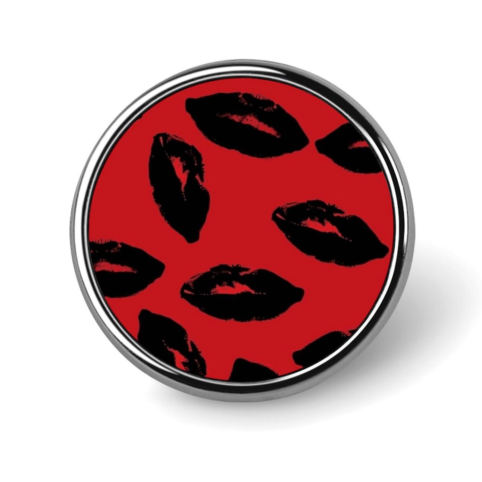 Exquisite Red And Black Lips Printed Round Brooch - A Must - Have Accessory for Trendy Women Ideal Gift for Valentine's Day, Birthday, Graduation