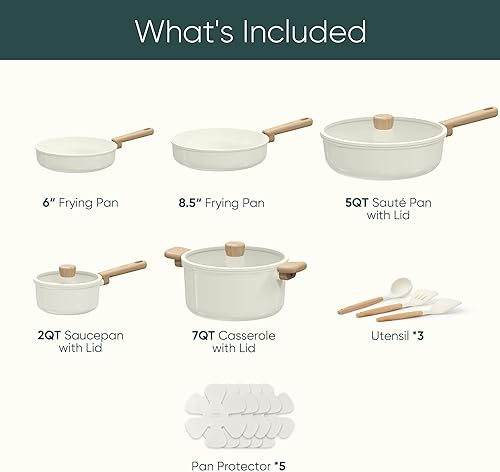 Miniatura 2 de CAROTE Juego de utensilios de cocina de cerámica, ollas y sartenes antiadherentes, juego de utensilios de cocina saludables, ollas y sartenes de