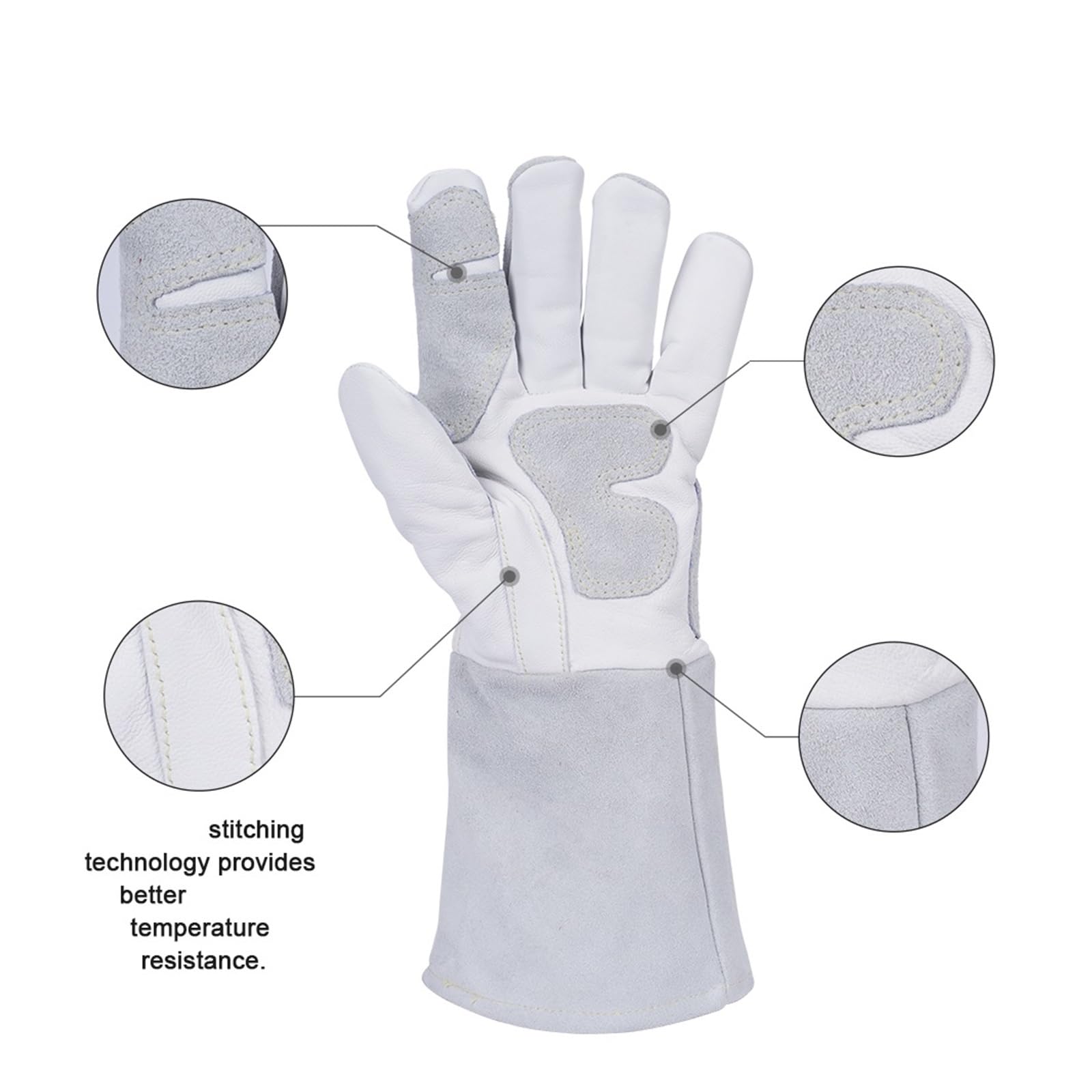 Guantes Soldador Guantes de soldadura cuero resistentes al calor for soldar/cocinar/barbacoa guantes trabajo seguridad protectores blancos y grises