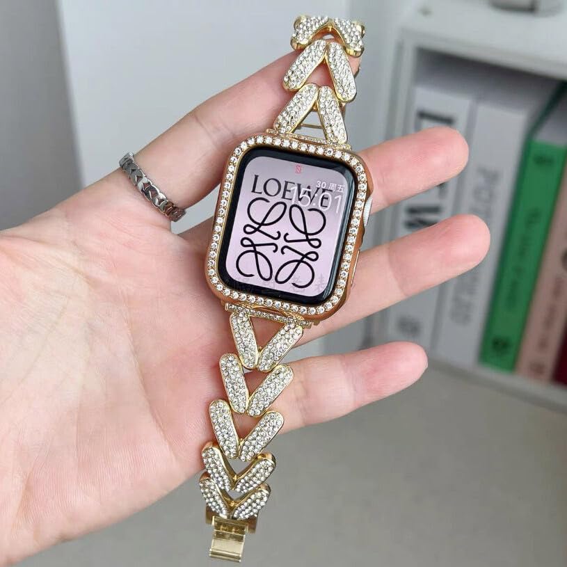 Bracelet Métal Doré pour iWatch 10 46mm avec Boîtier Brillant Élégant