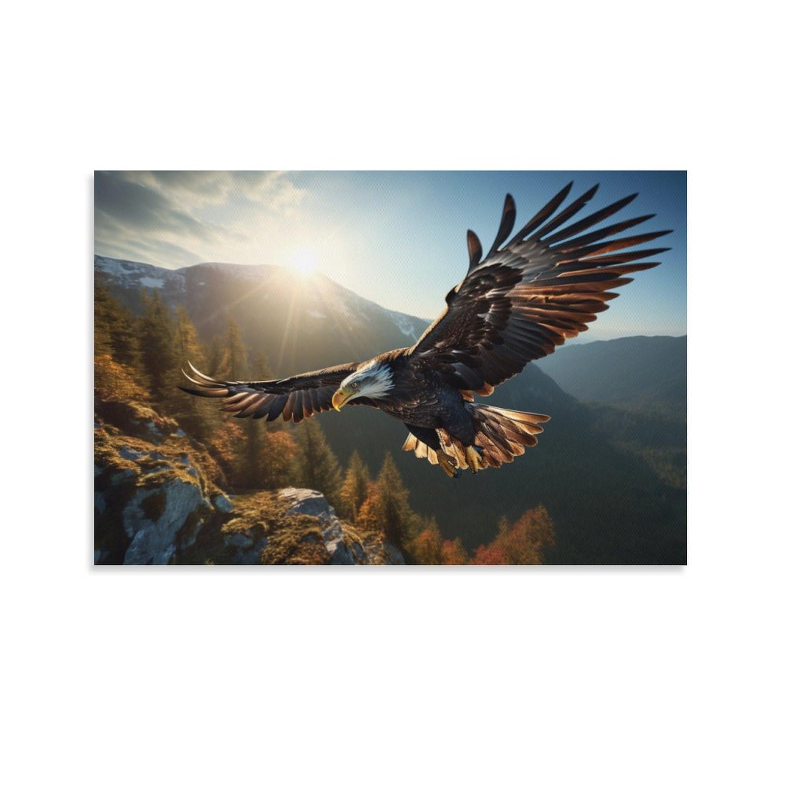 Foccar Unframe-Cool Eagle Canvas Wall Art Cool Eagle Wall Decorations For Living Room Beautiful Feather Morning Light Natural Animal Hang Pictures Wall Artwork