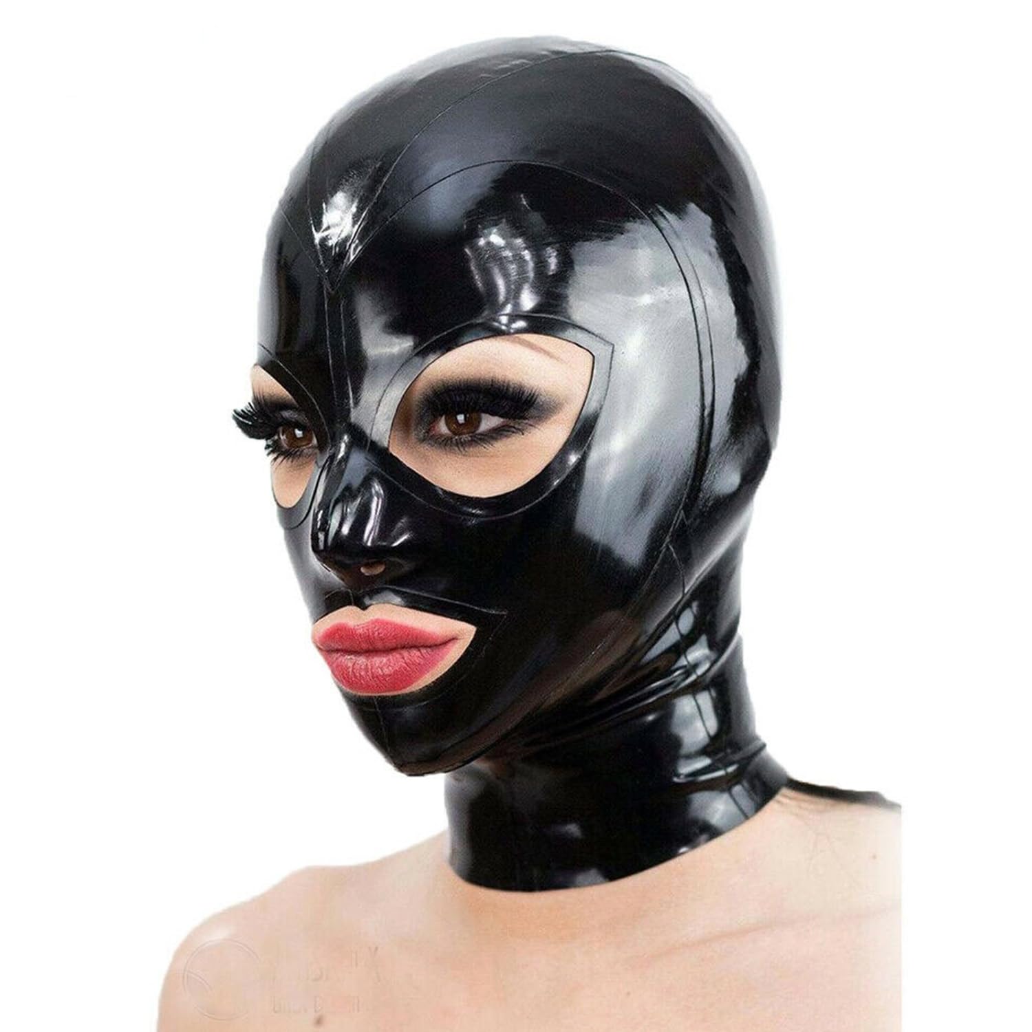 WXLPCGO Latex Hood BDSM Fetish with Back Zipper for Party Club Costume Prom Open Eyes Mouth Cosplay Wear Handmade(Size:XL-70CM)