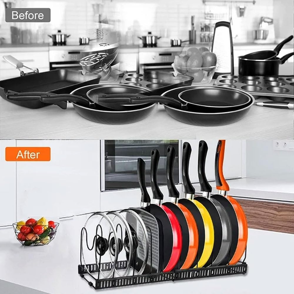 Support Couvercles Casserole Amovible Organisateur Tiroir Casseroles 7 Compartiments Réglables - Range Couvercles Poêles - Gain De Place Cuisine Rangement Et Organisation De Cuisine