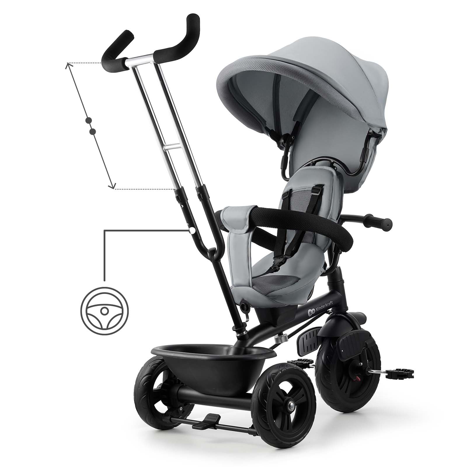Kinderkraft Freeway 2, Triciclo Evolutivo para Bebé, Asiento Giratorio 360°, Pedales Libres, Arnés de 3 Puntos, Freno Central, 9 Meses a 5 Años, Rosa