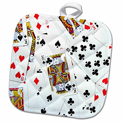 3dRose Scattered Playing Photo-for Card Players Eg Poker Bridge Games Casino Las Vegas Night Potholder, 8 x 8