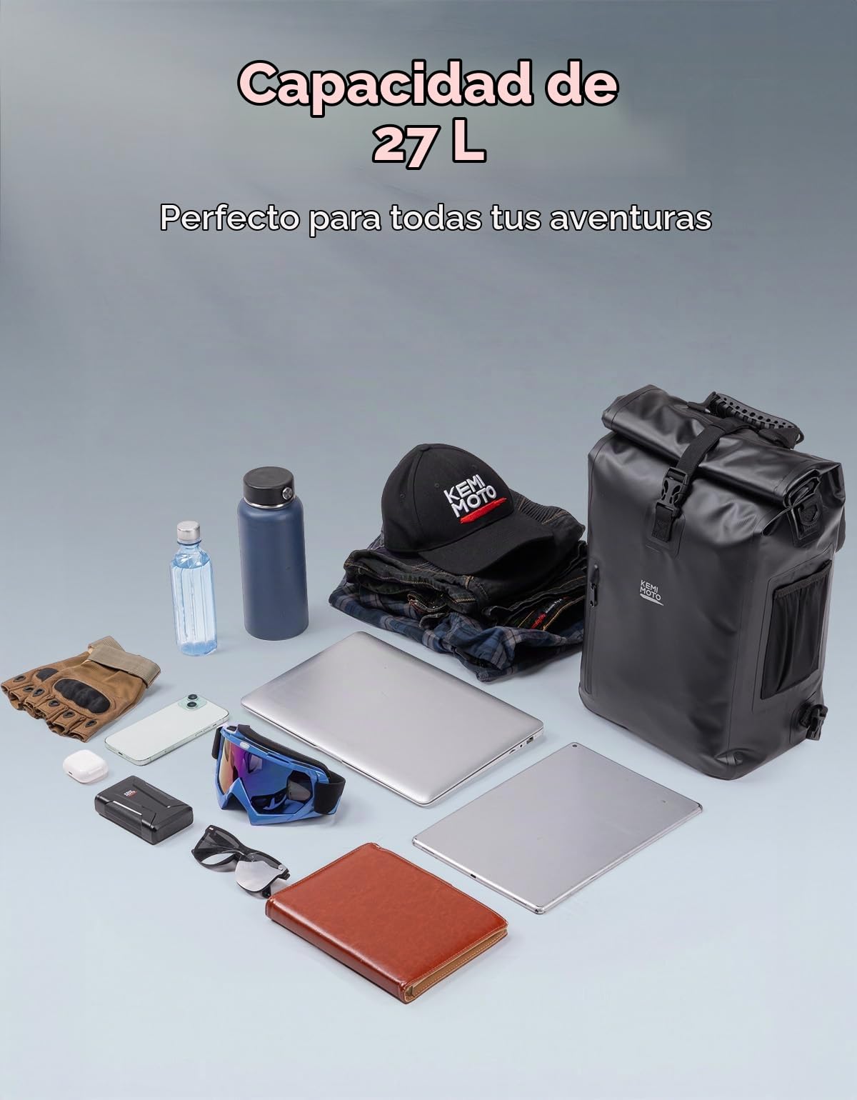 KEMIMOTO Bolsa de bicicleta impermeable de 27 l, bolsa de equipaje trasera con compartimento para portátil, mochila 3 en 1, multifuncional, se puede utilizar como mochila, bolso bandolera o con asa