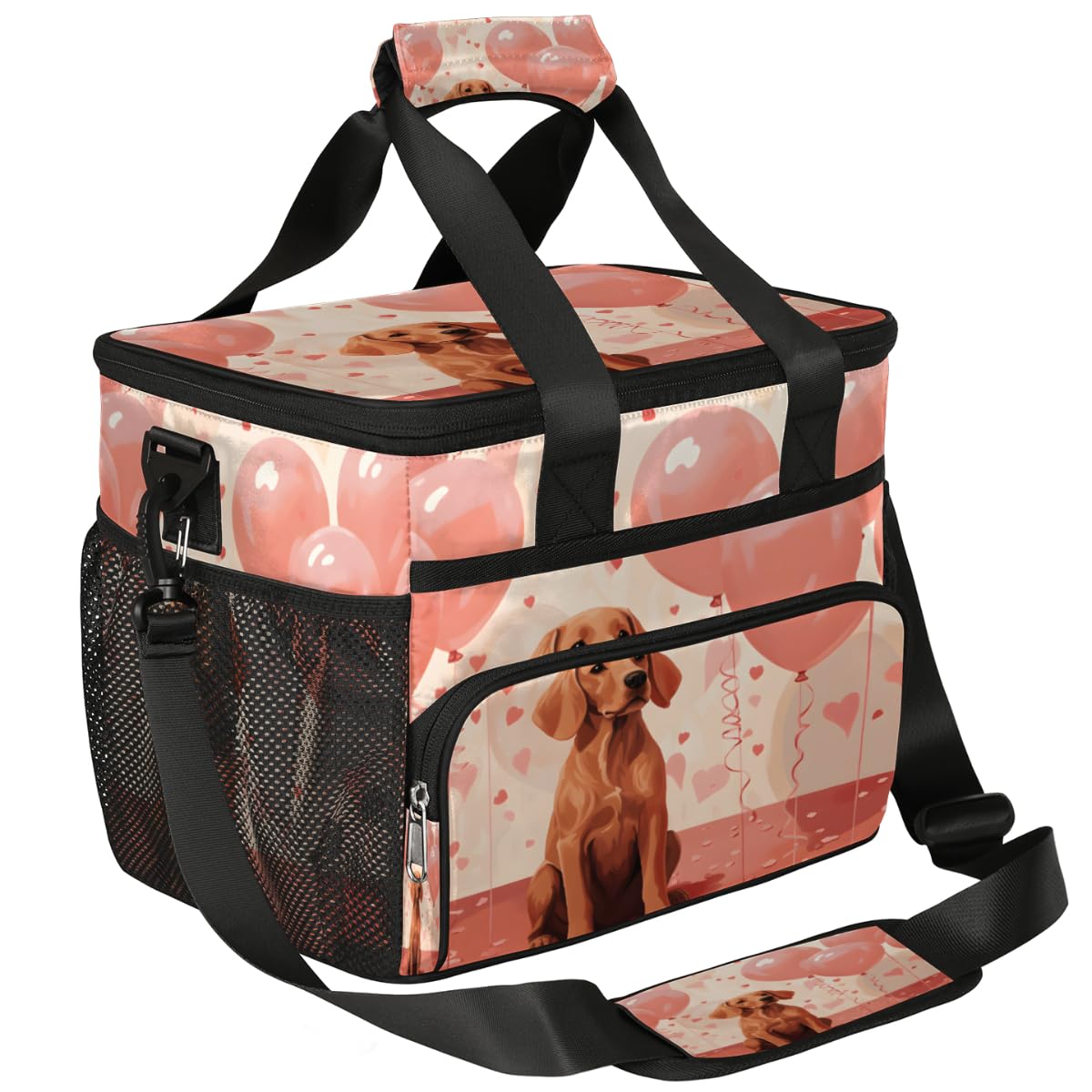 Valentine's Day Balloons Insulated Picnic Backpack Lunch Box for Women Men Picnic Basket Tote Lunch Bag Picnic Bag Portable Lunch Bags for Picnic, Beach, Work, Trip,Office, Camp Golden Retriever