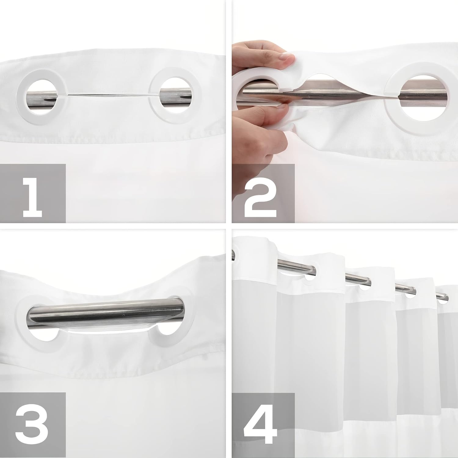 No Hooks Required Waffle Weave Shower Curtain with Snap in Liner - 71W x 74H,Hotel Grade,Spa Like Bath Curtain,White