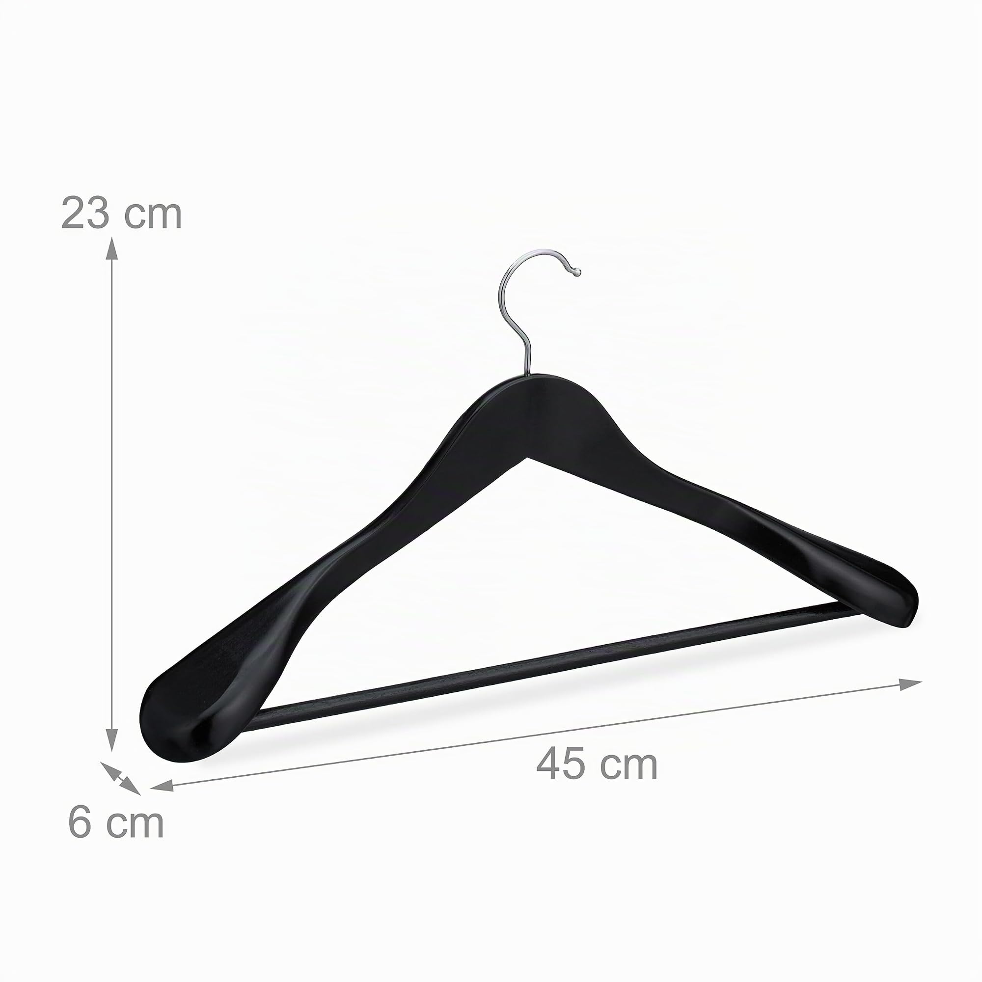 Relaxdays Cintre pour vêtements, Lot de 8, épaule Large, Barre à Pantalon, pour Veste, Chemise, Bois, Noir