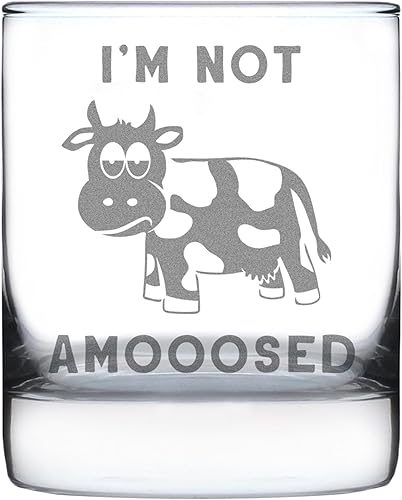 Not Amooosed - Funny Cow Whiskey Rocks Glass Gifts for Men & Women - Fun Whisky Drinking Tumbler Décor