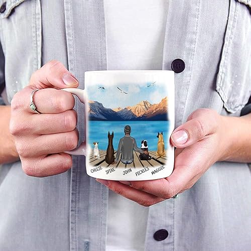 Miniatura 8 de Taza de café personalizada de 11 onzas para parejas y perros, añade hasta 2 perros, nombres y avatar personalizado de hombre y mujer, elige una