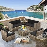 KROFEM 8 Pieces Patio Rattan Furniture Set with Hidden Storage, 7 Sofa Sections, Outdoor Wicker Conv