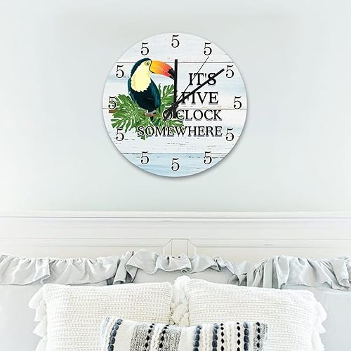 Miniatura 4 de Reloj de pared de 15 pulgadas con texto "It's 5" Somewhere Parrot Clock Silent Non-Ticking Summer Tropical Sea Beach Kitchen Reloj de pared para