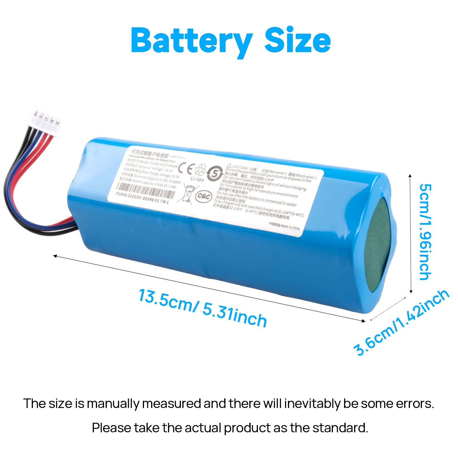 Akumulator 5200 mAh kompatybilny z Ecovacs Deebot T5 T8 T8+ T9 T9+, Deebot T10 T9 Ozmo 950 DX65 DX93 DX96 X1 Omni X1 Turbo X1 Plus DLX11-21/61 DBX11-11-11 /21 Aspire radery, S10-LI-144-5200 201-1913
