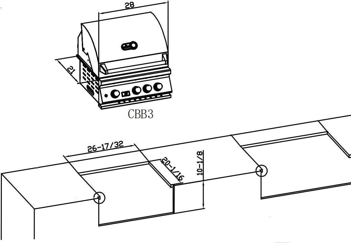Bonfire CBB3-NG Natural Gas Grill, Drop-In Outdoor BBQ Grill for Built-In Kitchen, With Infrared Burner and Rotisserie Kit, 304 Stainless Steel