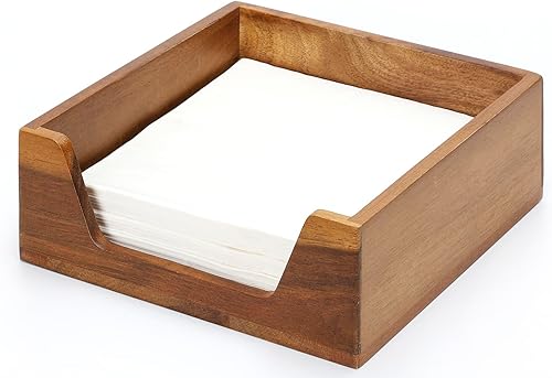 Servilletero para mesa, dispensador de servilletas de madera con apertura lateral grande para servilletas de papel, servilletero cuadrado estilo