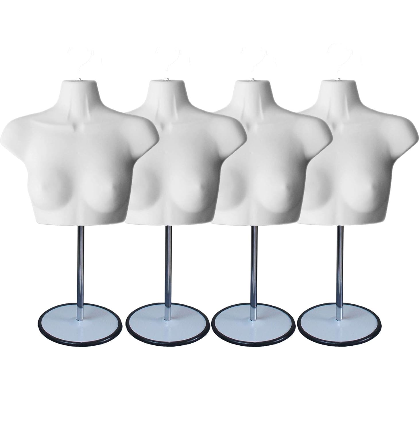 White Female Mannequin Chest Long Hollow Back Body Torso Set w/ Metal Stand with Metal Pole & Hanging Hook, S-M Size (4)