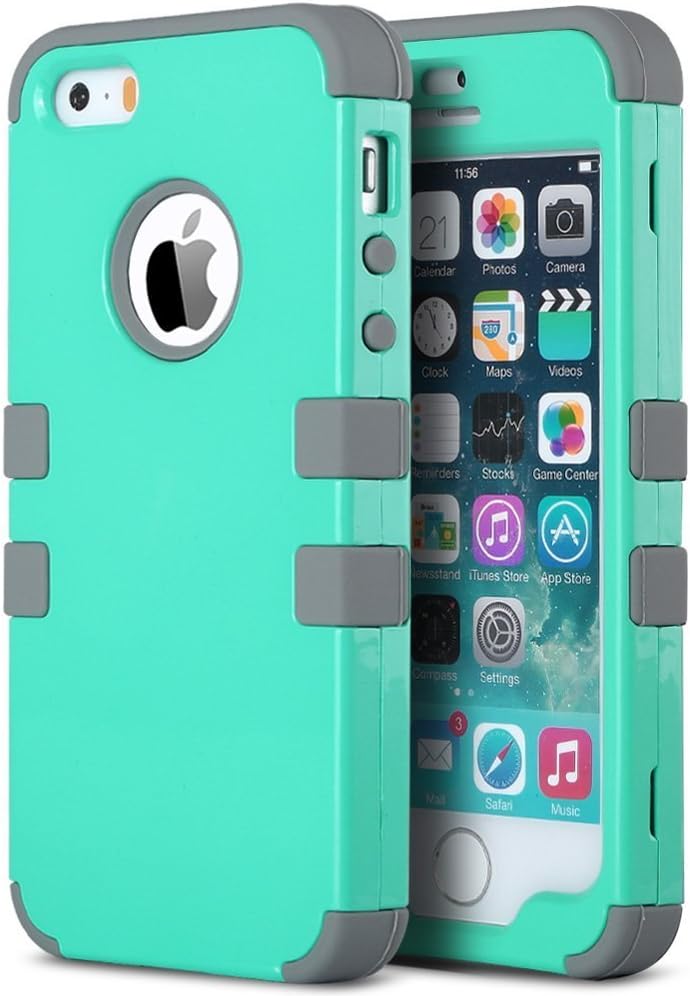 ULAK iPhone 5S case, iPhone SE Case 3in1 Hybrid High Impact Soft Silicone Shockproof Hard PC Protective Case Cover for Apple iPhone 5/5S/SE 2016(Mint)