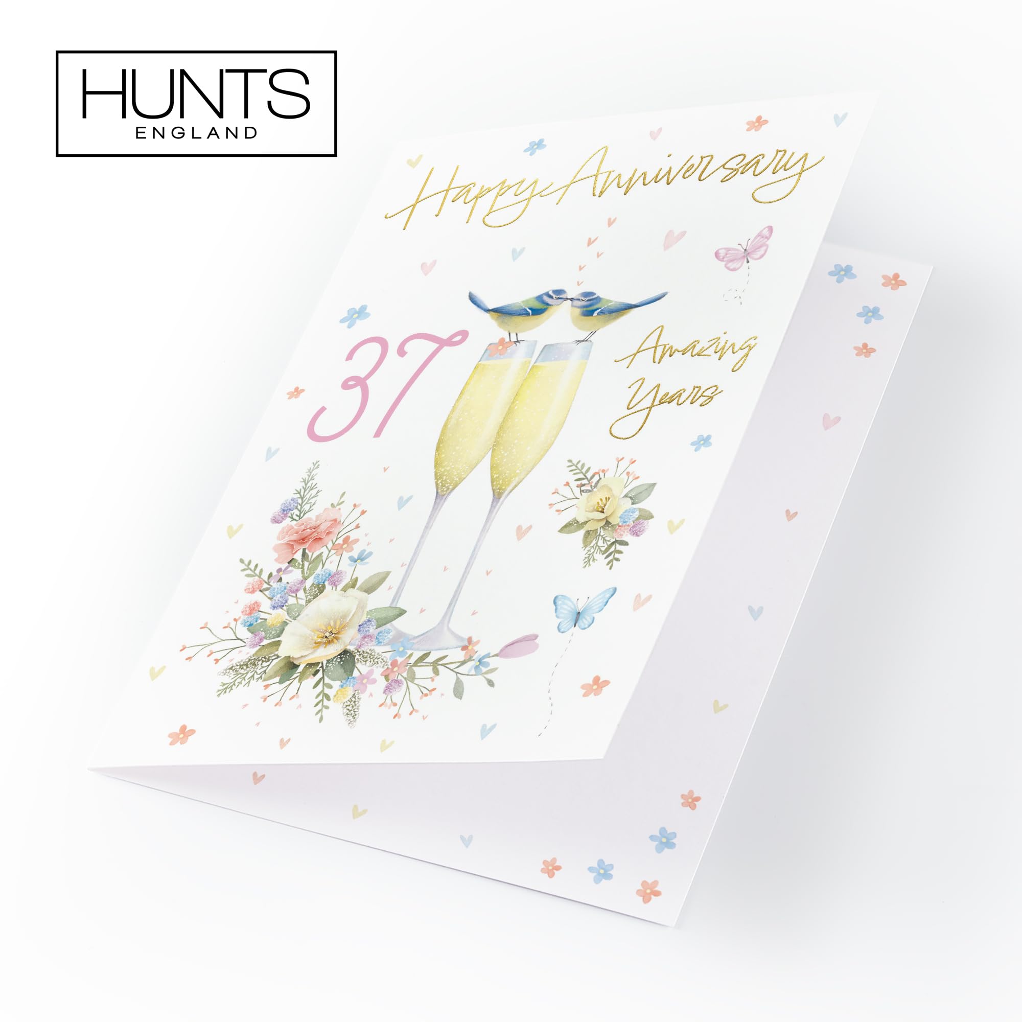 Hunts England, 37th Anniversary Card For Him Or Her, A5 Size, Champagne Flutes, Gold Foil - Image 4