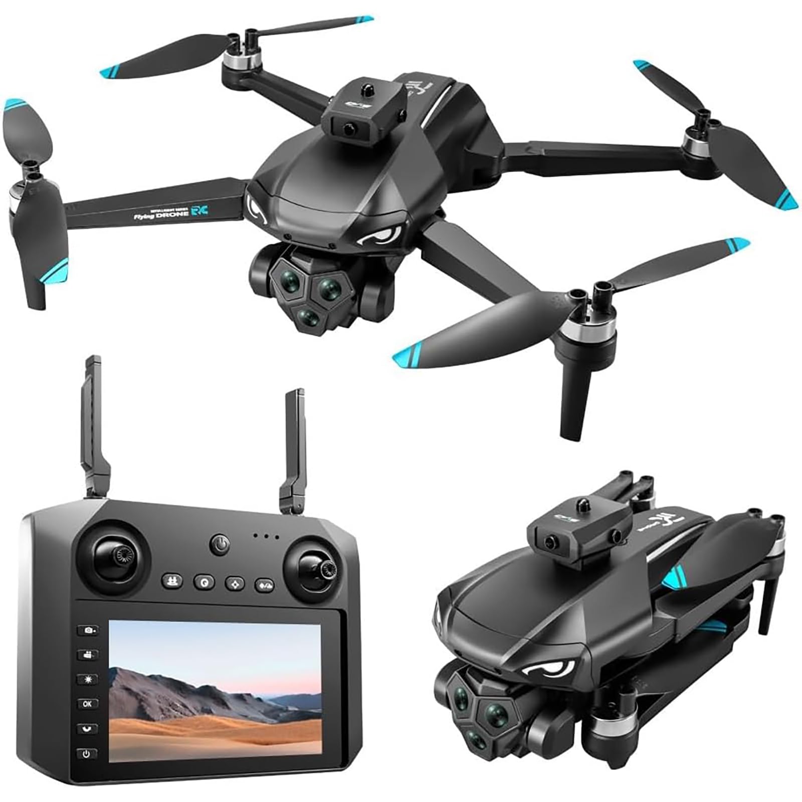 Dron 4K z regulowaną potrójną kamerą, silnikiem bezszczotkowym, funkcją GPS Return, funkcją unikania przeszkód 360°, 5-stopniową odpornością na wiatr, optycznym pozycjonowaniem przepływu