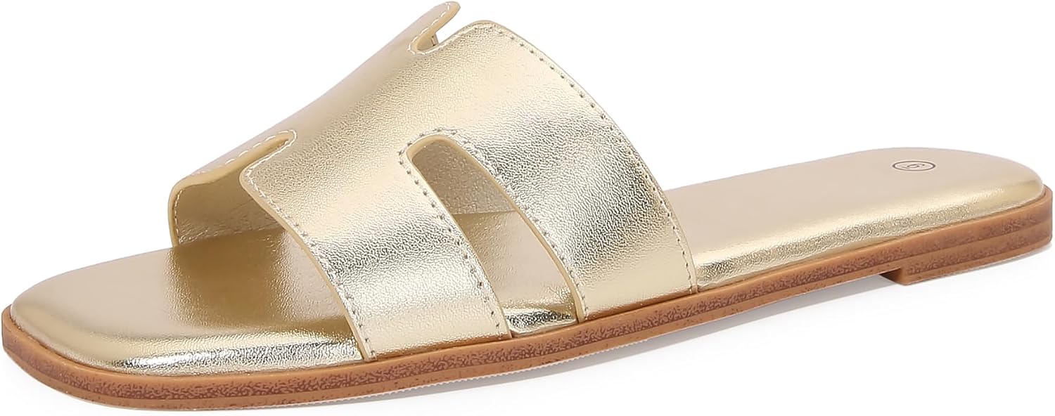 Women's Slide Sandals Comfortable Flat Slip On Leather Sandals